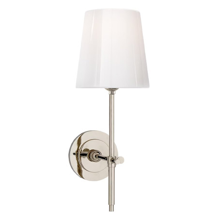 Bryant Collection 1-Light Vanity or Wall Sconce in Polished Nickel with Opaque White Glass Shade Visual 2022PN-WG