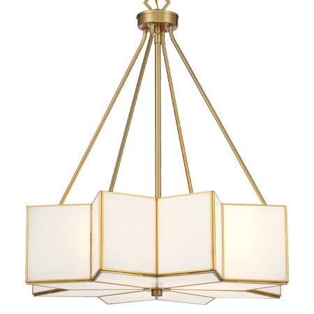 Reiling Collection 3-Light Pendant in Warm Brass with Starburst White Glass Paned Shade Savoy House 7-5988-3-322