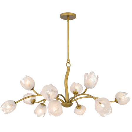 Walker Collection 12-Light Chandelier in Vintage Brass with White Swirl Glass Petal-Shaped Shades Quoizel WALK5040PVB