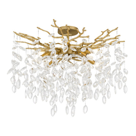 Isobel Collection 8-Light Semi Flush Mount in Brushed Gold with Cascading Clear Crystal Branches Quoizel PCISO1726BRG